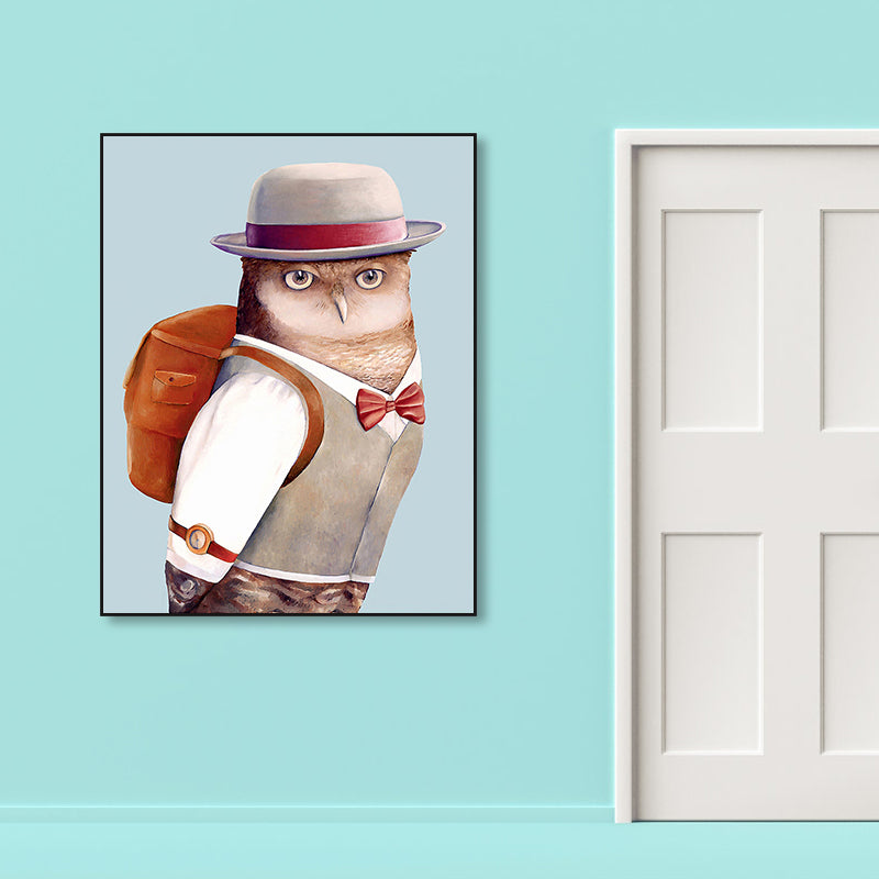 Personified Animal Canvas Children's Art Creature Painting in Light Color for Guest Room Clearhalo 'Art Gallery' 'Canvas Art' 'Kids' Arts' 1860950