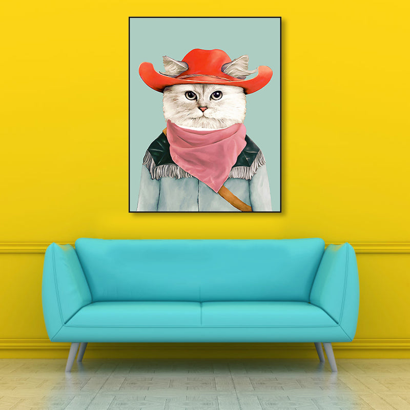 Personified Animal Canvas Children's Art Creature Painting in Light Color for Guest Room White Clearhalo 'Art Gallery' 'Canvas Art' 'Kids' Arts' 1860956