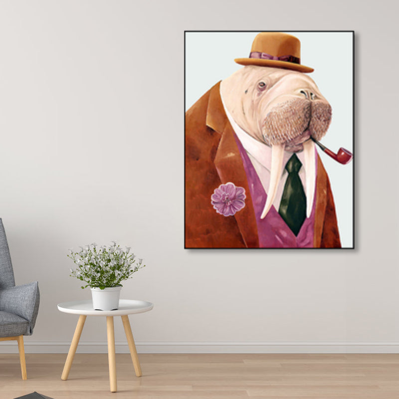 Personified Animal Canvas Children's Art Creature Painting in Light Color for Guest Room Clearhalo 'Art Gallery' 'Canvas Art' 'Kids' Arts' 1860962