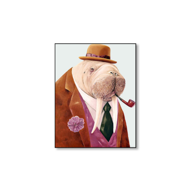 Personified Animal Canvas Children's Art Creature Painting in Light Color for Guest Room Clearhalo 'Art Gallery' 'Canvas Art' 'Kids' Arts' 1860963