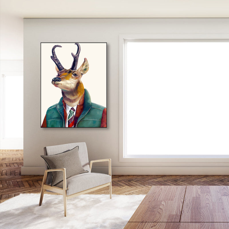 Personified Animal Canvas Children's Art Creature Painting in Light Color for Guest Room Clearhalo 'Art Gallery' 'Canvas Art' 'Kids' Arts' 1860965