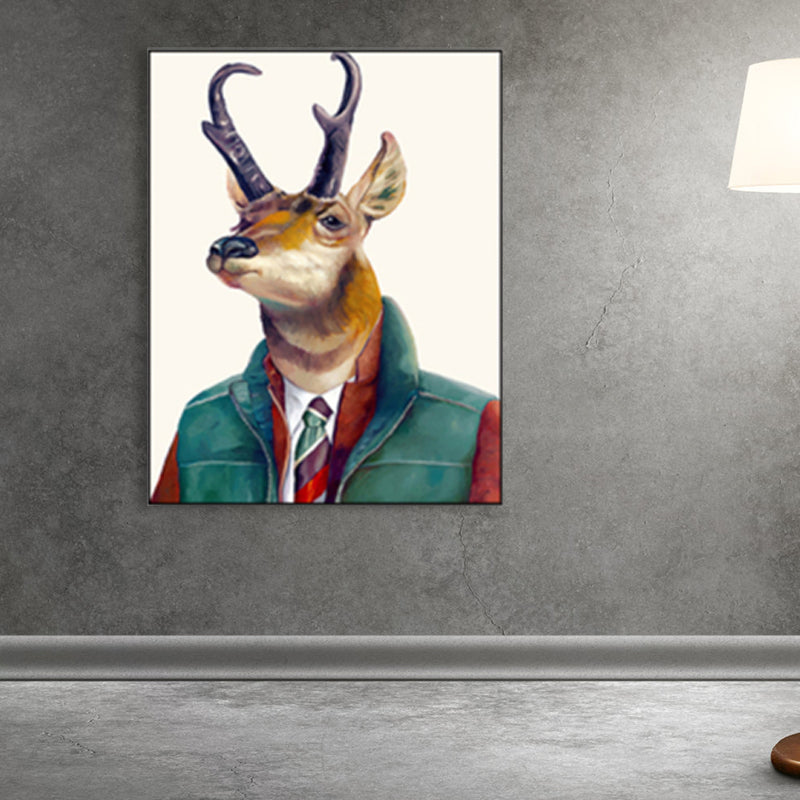 Personified Animal Canvas Children's Art Creature Painting in Light Color for Guest Room Clearhalo 'Art Gallery' 'Canvas Art' 'Kids' Arts' 1860966