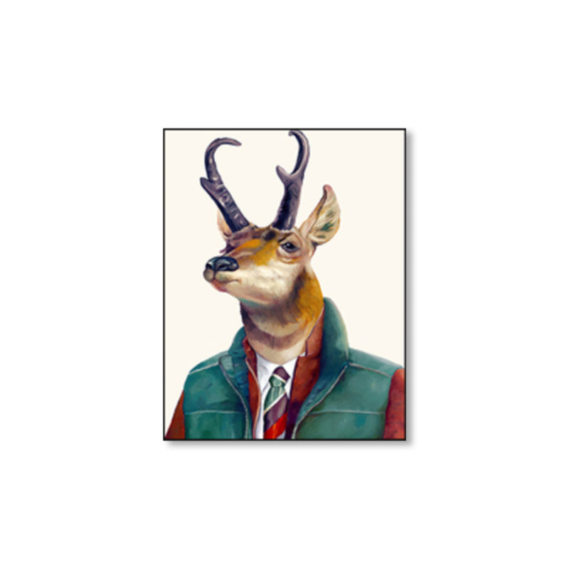 Personified Animal Canvas Children's Art Creature Painting in Light Color for Guest Room Clearhalo 'Art Gallery' 'Canvas Art' 'Kids' Arts' 1860967