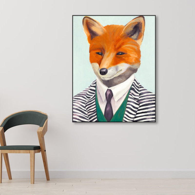 Personified Animal Canvas Children's Art Creature Painting in Light Color for Guest Room Orange Clearhalo 'Art Gallery' 'Canvas Art' 'Kids' Arts' 1860968