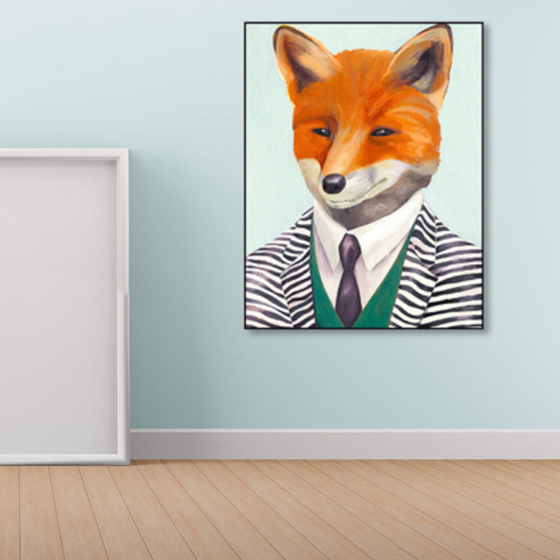 Personified Animal Canvas Children's Art Creature Painting in Light Color for Guest Room Clearhalo 'Art Gallery' 'Canvas Art' 'Kids' Arts' 1860969