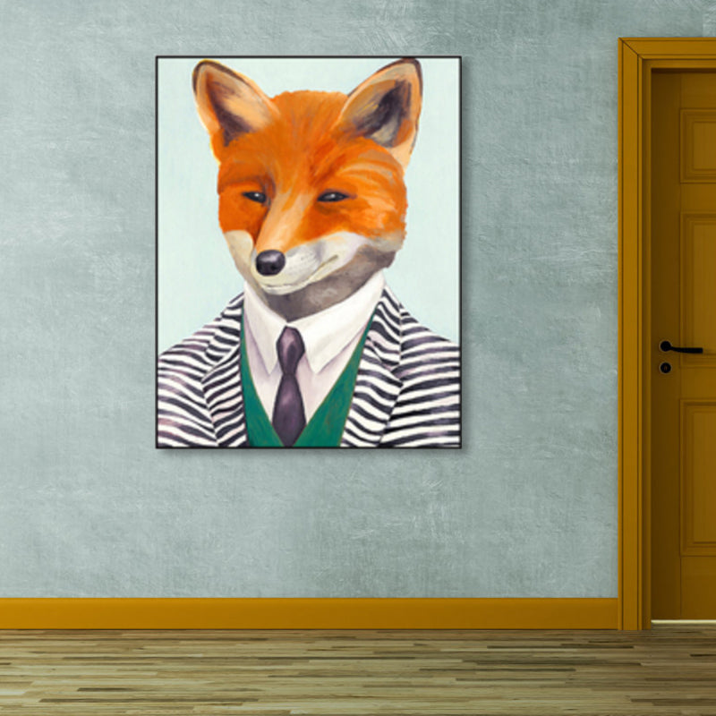 Personified Animal Canvas Children's Art Creature Painting in Light Color for Guest Room Clearhalo 'Art Gallery' 'Canvas Art' 'Kids' Arts' 1860970