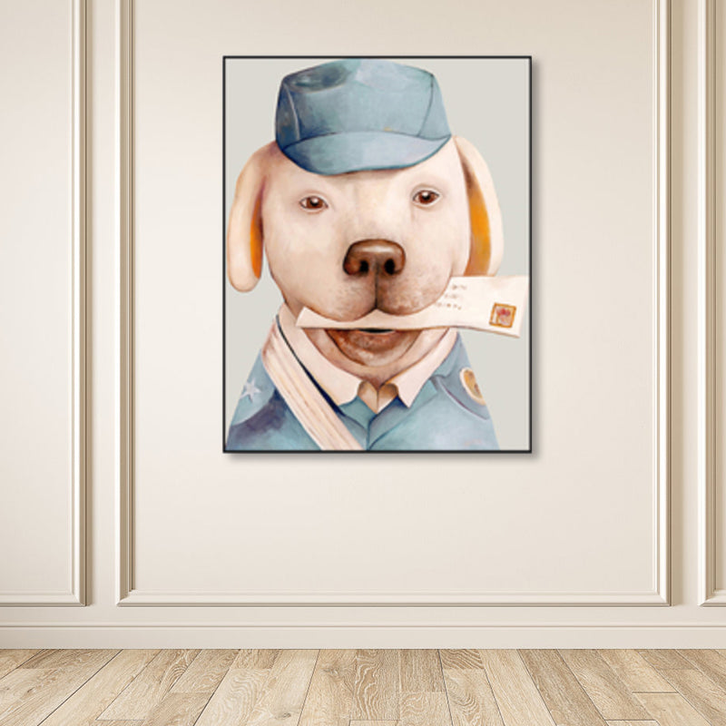 Personified Animal Canvas Children's Art Creature Painting in Light Color for Guest Room Apricot Clearhalo 'Art Gallery' 'Canvas Art' 'Kids' Arts' 1860972