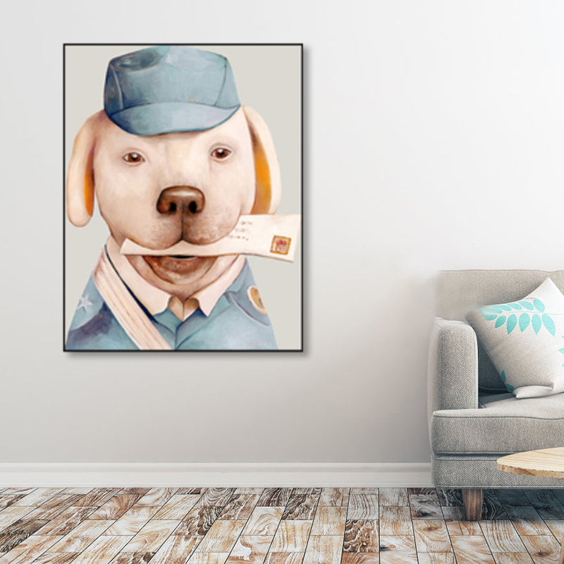 Personified Animal Canvas Children's Art Creature Painting in Light Color for Guest Room Clearhalo 'Art Gallery' 'Canvas Art' 'Kids' Arts' 1860973