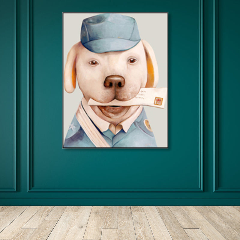 Personified Animal Canvas Children's Art Creature Painting in Light Color for Guest Room Clearhalo 'Art Gallery' 'Canvas Art' 'Kids' Arts' 1860974