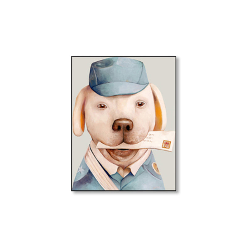 Personified Animal Canvas Children's Art Creature Painting in Light Color for Guest Room Clearhalo 'Art Gallery' 'Canvas Art' 'Kids' Arts' 1860975