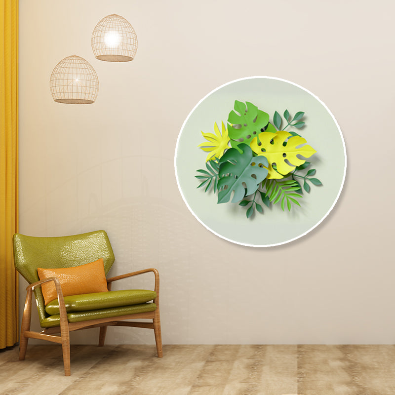 Pastel Color Leaves Wall Decor Botany Nordic Textured Canvas Print for Living Room Yellow Clearhalo 'Arts' 'Canvas Art' 1861039