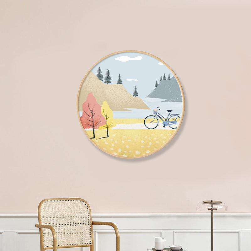 Vehicle in Forest Wall Decor Scandinavian Textured Canvas Print in Soft Color for Bedroom Yellow Clearhalo 'Arts' 'Canvas Art' 1861043