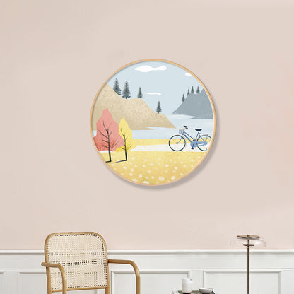 Vehicle in Forest Wall Decor Scandinavian Textured Canvas Print in Soft Color for Bedroom Yellow Clearhalo 'Arts' 'Canvas Art' 1861043
