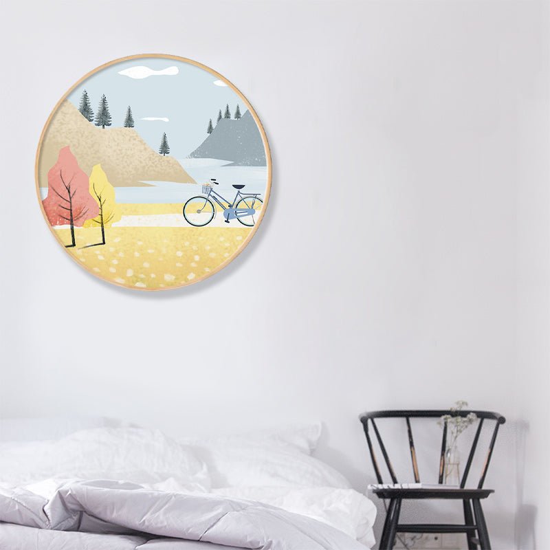 Vehicle in Forest Wall Decor Scandinavian Textured Canvas Print in Soft Color for Bedroom Clearhalo 'Arts' 'Canvas Art' 1861044