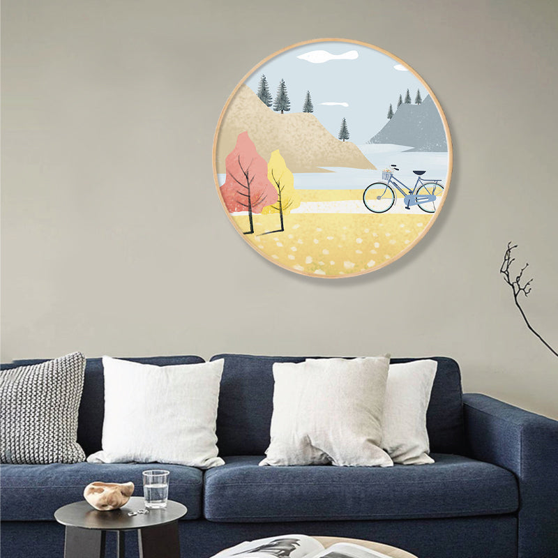 Vehicle in Forest Wall Decor Scandinavian Textured Canvas Print in Soft Color for Bedroom Clearhalo 'Arts' 'Canvas Art' 1861045