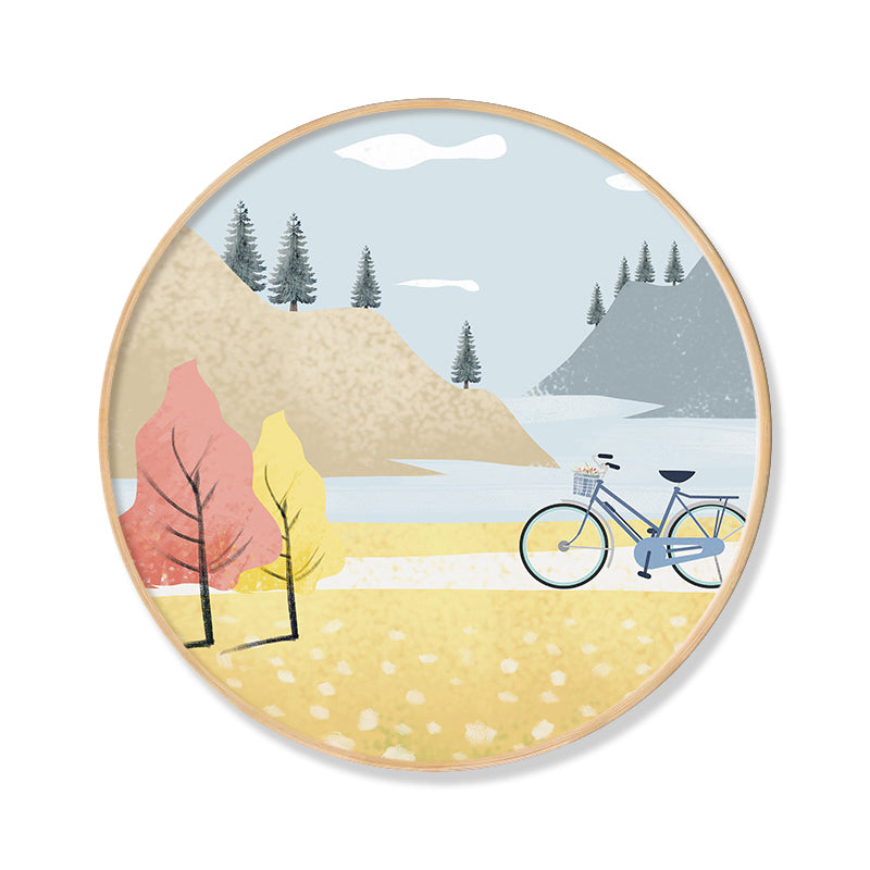 Vehicle in Forest Wall Decor Scandinavian Textured Canvas Print in Soft Color for Bedroom Clearhalo 'Arts' 'Canvas Art' 1861046