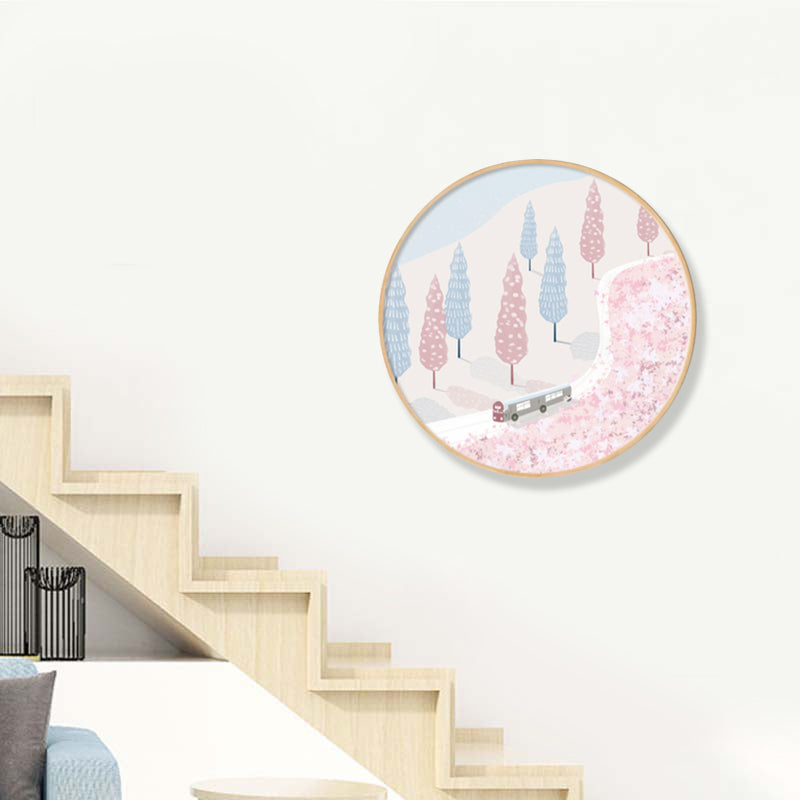 Vehicle in Forest Wall Decor Scandinavian Textured Canvas Print in Soft Color for Bedroom Clearhalo 'Arts' 'Canvas Art' 1861051