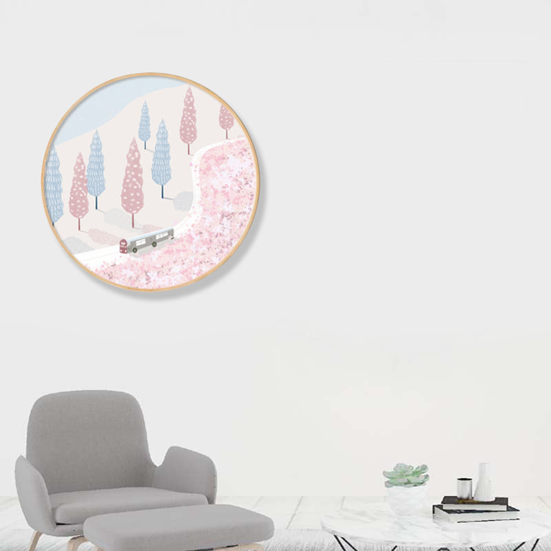 Vehicle in Forest Wall Decor Scandinavian Textured Canvas Print in Soft Color for Bedroom Clearhalo 'Arts' 'Canvas Art' 1861052