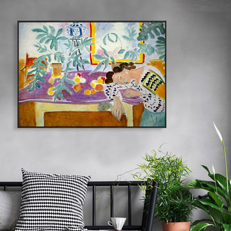 Sleeping Girl Canvas Wall Art Brown Abstract Expressionism Style Painting for Kitchen Clearhalo 'Arts' 'Canvas Art' 1861094