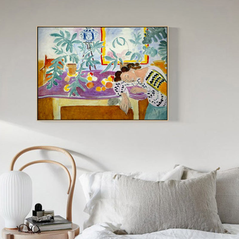 Sleeping Girl Canvas Wall Art Brown Abstract Expressionism Style Painting for Kitchen Clearhalo 'Arts' 'Canvas Art' 1861095