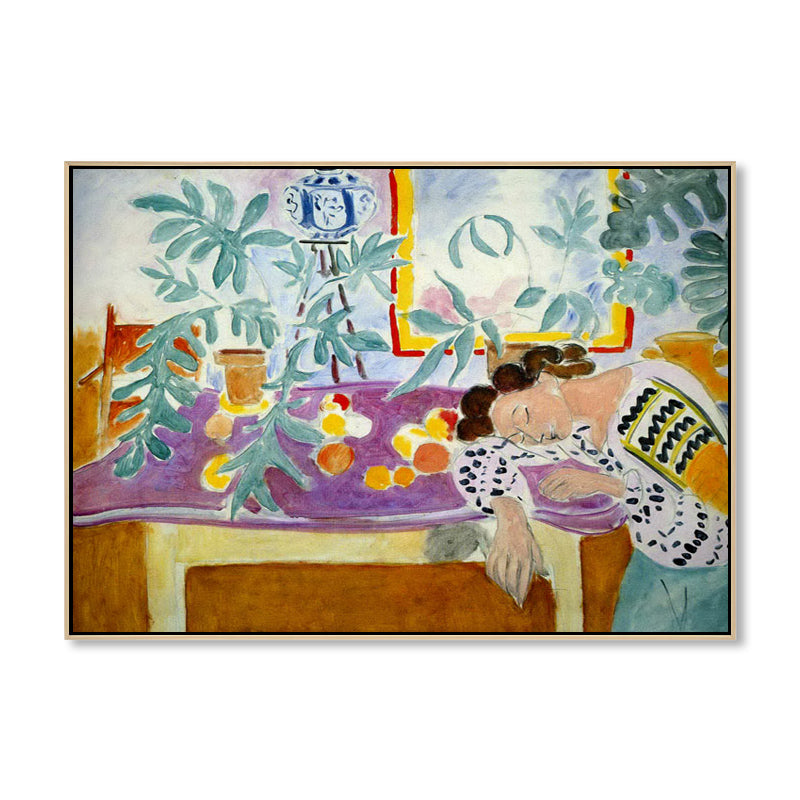 Sleeping Girl Canvas Wall Art Brown Abstract Expressionism Style Painting for Kitchen Clearhalo 'Arts' 'Canvas Art' 1861096