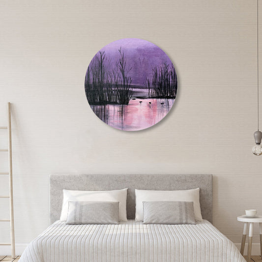 Nightfall Nature Scenery Painting Pastel Color Canvas Print Wall Art for House Decor Purple Clearhalo 'Art Gallery' 'Canvas Art' 'Country Art Gallery' 'French Country' 'Rustic' Arts' 1861118