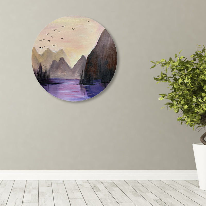 Nightfall Nature Scenery Painting Pastel Color Canvas Print Wall Art for House Decor Dark Brown Clearhalo 'Art Gallery' 'Canvas Art' 'Country Art Gallery' 'French Country' 'Rustic' Arts' 1861128