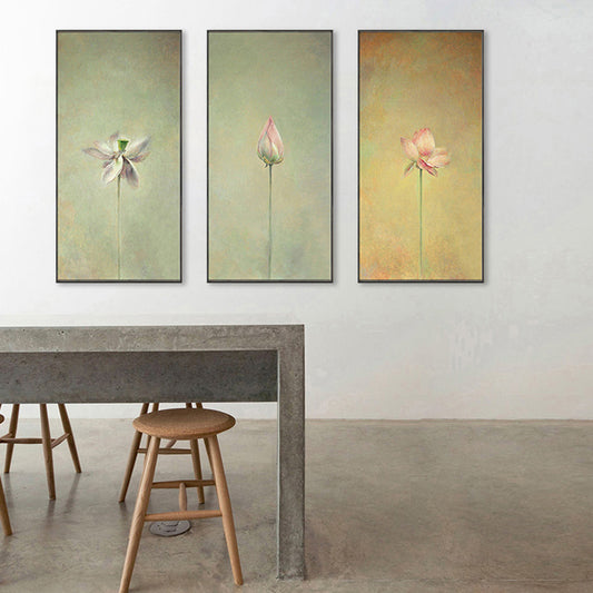 Rural Still Life Lotus Painting Soft Color Textured Canvas Wall Art for Guest Room Clearhalo 'Art Gallery' 'Canvas Art' 'Country Art Gallery' 'French Country' 'Rustic' Arts' 1861136