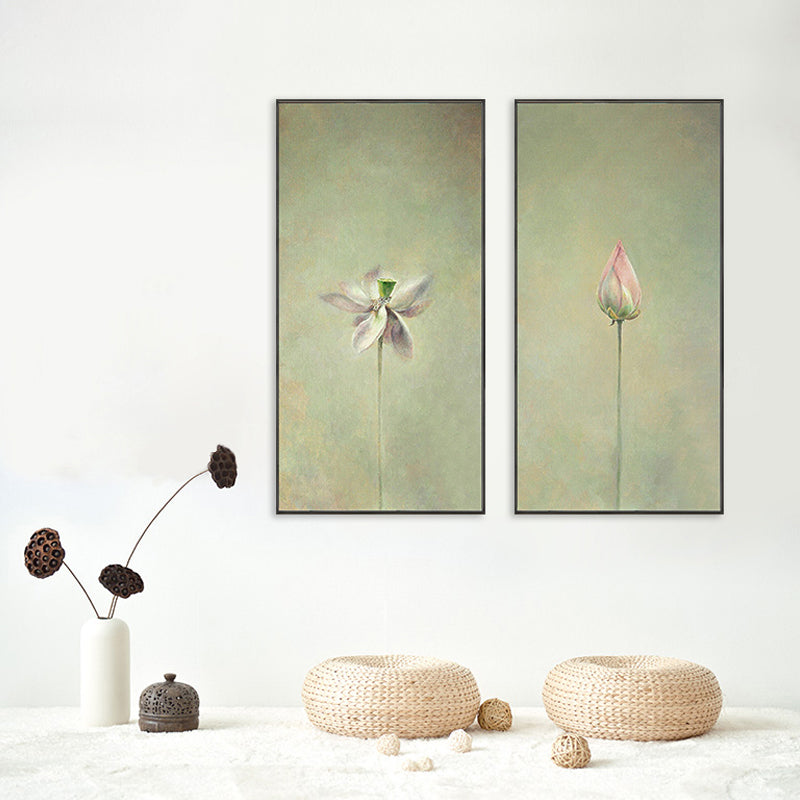 Rural Still Life Lotus Painting Soft Color Textured Canvas Wall Art for Guest Room Clearhalo 'Art Gallery' 'Canvas Art' 'Country Art Gallery' 'French Country' 'Rustic' Arts' 1861137