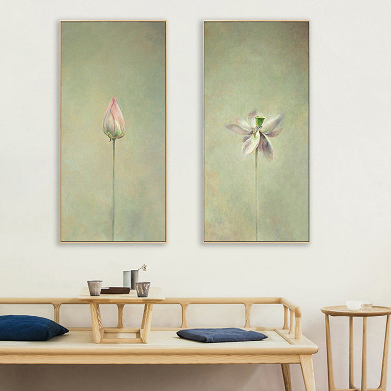 Rural Still Life Lotus Painting Soft Color Textured Canvas Wall Art for Guest Room Clearhalo 'Art Gallery' 'Canvas Art' 'Country Art Gallery' 'French Country' 'Rustic' Arts' 1861143