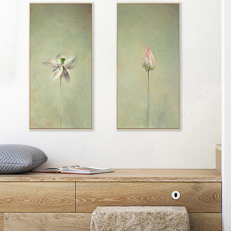 Rural Still Life Lotus Painting Soft Color Textured Canvas Wall Art for Guest Room Clearhalo 'Art Gallery' 'Canvas Art' 'Country Art Gallery' 'French Country' 'Rustic' Arts' 1861144