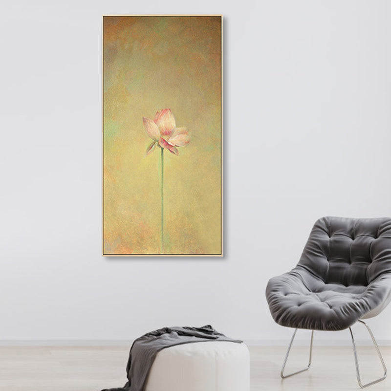 Rural Still Life Lotus Painting Soft Color Textured Canvas Wall Art for Guest Room Clearhalo 'Art Gallery' 'Canvas Art' 'Country Art Gallery' 'French Country' 'Rustic' Arts' 1861149