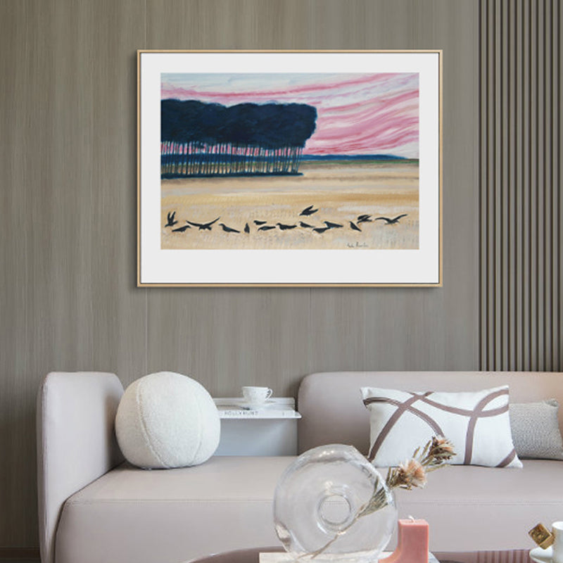 Horses Wall Art Decor Impressionism Beautiful Landscape Canvas Print in Light Color Pink Clearhalo 'Arts' 'Canvas Art' 1861151