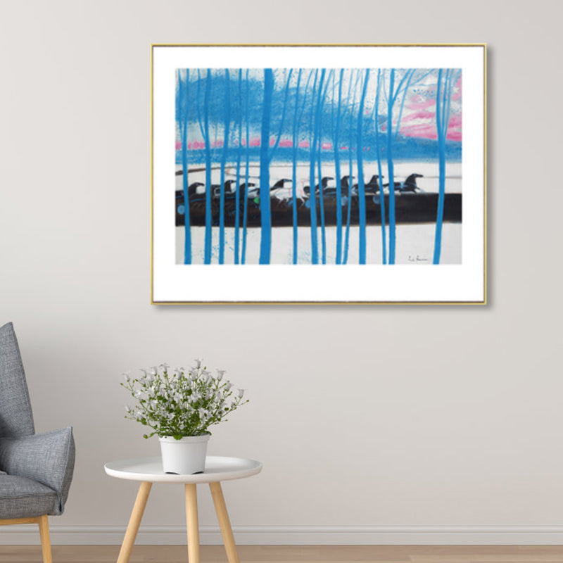 Horses Wall Art Decor Impressionism Beautiful Landscape Canvas Print in Light Color Blue Clearhalo 'Arts' 'Canvas Art' 1861158