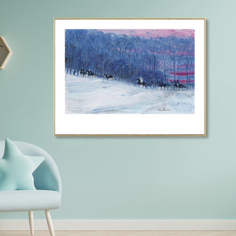 Horses Wall Art Decor Impressionism Beautiful Landscape Canvas Print in Light Color Purple Clearhalo 'Arts' 'Canvas Art' 1861166