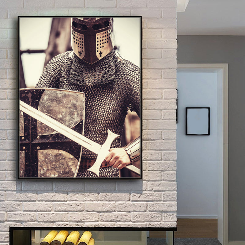 Brown Warrior Wall Decor Figure Contemporary Textured Canvas Print for Living Room Clearhalo 'Art Gallery' 'Canvas Art' 'Contemporary Art Gallery' 'Modern' Arts' 1861198