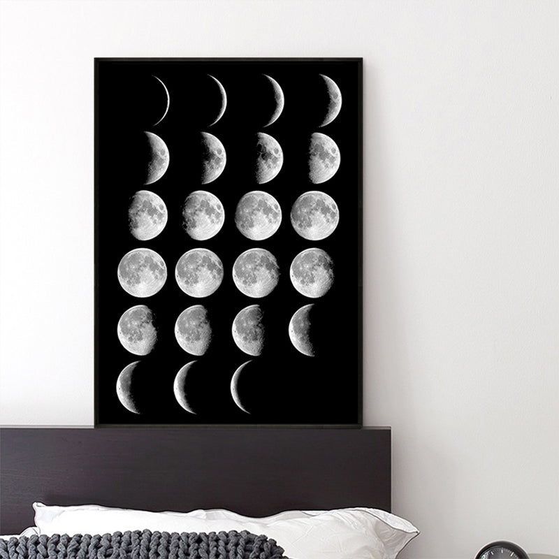 Kids Astronomy Lunar Eclipse Canvas Print Black Textured Wall Art Decor for Bedroom Black Clearhalo 'Art Gallery' 'Canvas Art' 'Kids' Arts' 1861204