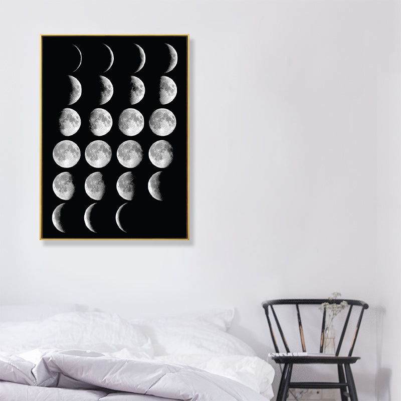 Kids Astronomy Lunar Eclipse Canvas Print Black Textured Wall Art Decor for Bedroom Clearhalo 'Art Gallery' 'Canvas Art' 'Kids' Arts' 1861205