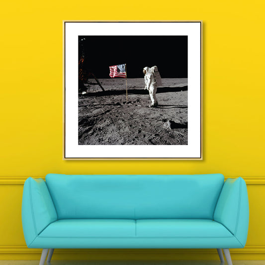 Science Fiction Planetary Landing Canvas Kids Textured Wall Art Print in Grey for Bedroom Clearhalo 'Art Gallery' 'Canvas Art' 'Kids' Arts' 1861250