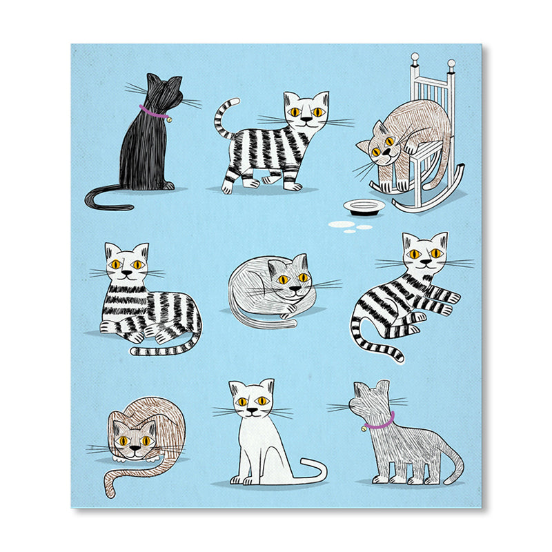 Diversiform Cat Pattern Canvas Children's Art Textured Wall Decor in Blue for Guest Room Clearhalo 'Art Gallery' 'Canvas Art' 'Kids' Arts' 1861259