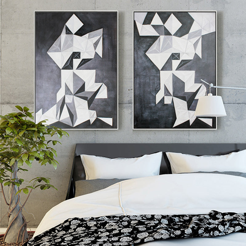 Origami geometrici Arte Stampa d'arte Vintage Tela Decor in grigio per ragazze camera da letto