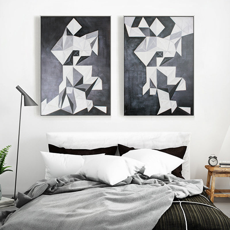 Geometrische Origami -Kunstdruck Vintage Leinwand Wanddekoration in Grau für Mädchen Schlafzimmer