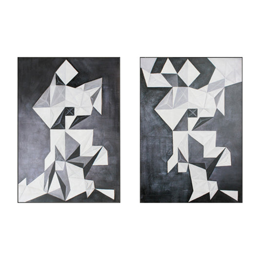 Geometrische Origami -Kunstdruck Vintage Leinwand Wanddekoration in Grau für Mädchen Schlafzimmer