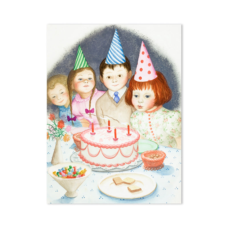 Illustrated Children's Art Canvas Print with Kids Birthday Scene in Light Pink for Parlour Clearhalo 'Art Gallery' 'Canvas Art' 'Kids' Arts' 1861280