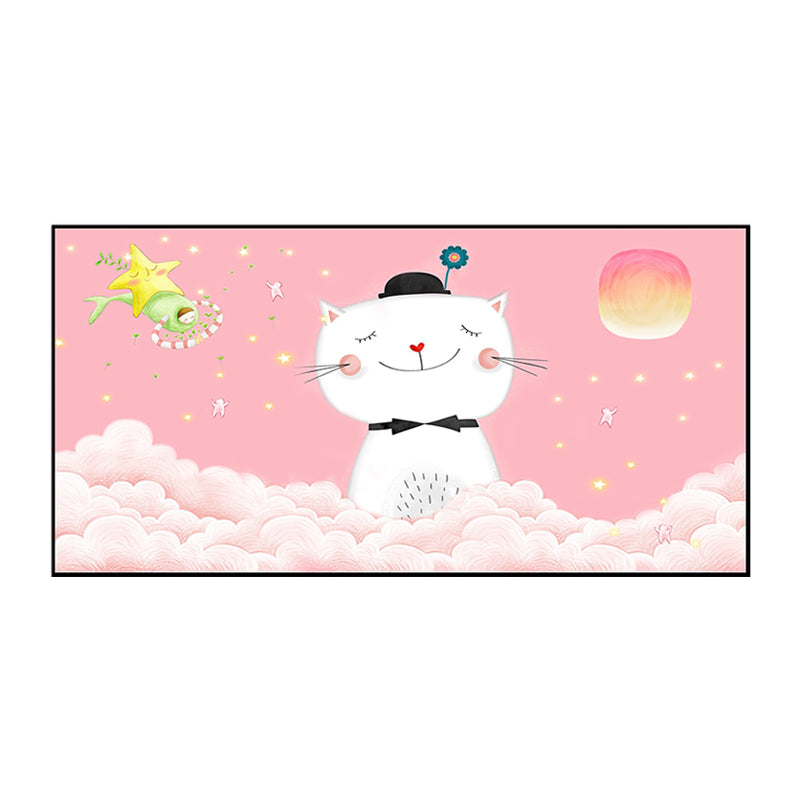 Cartoon Animal Canvas Print Pastel Color Fairy Tale Wall Art Decor for Nursery School Clearhalo 'Art Gallery' 'Canvas Art' 'Kids' Arts' 1861286