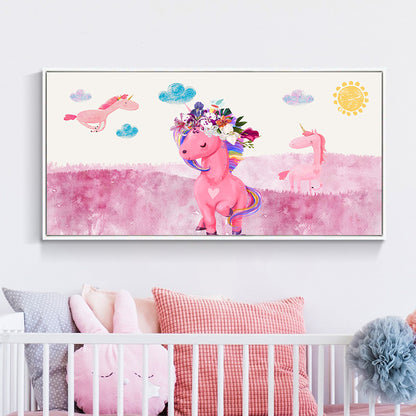 Cartoon Animal Canvas Print Pastel Color Fairy Tale Wall Art Decor for Nursery School Pink Clearhalo 'Art Gallery' 'Canvas Art' 'Kids' Arts' 1861290