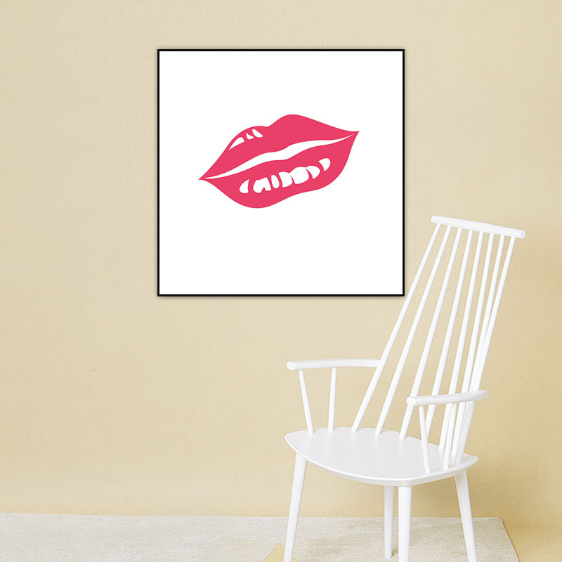 Fashion Girl's Lip Wrapped Canvas Textured Pop Art Style Bedroom Painting in Light Color