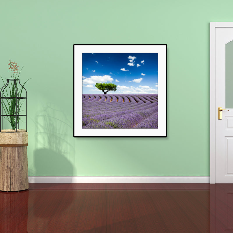 Farmhouse Lavender Landscape Painting Dark Color Living Room Wall Art Print, Textured Clearhalo 'Art Gallery' 'Canvas Art' 'Country Art Gallery' 'French Country' 'Rustic' Arts' 1861410
