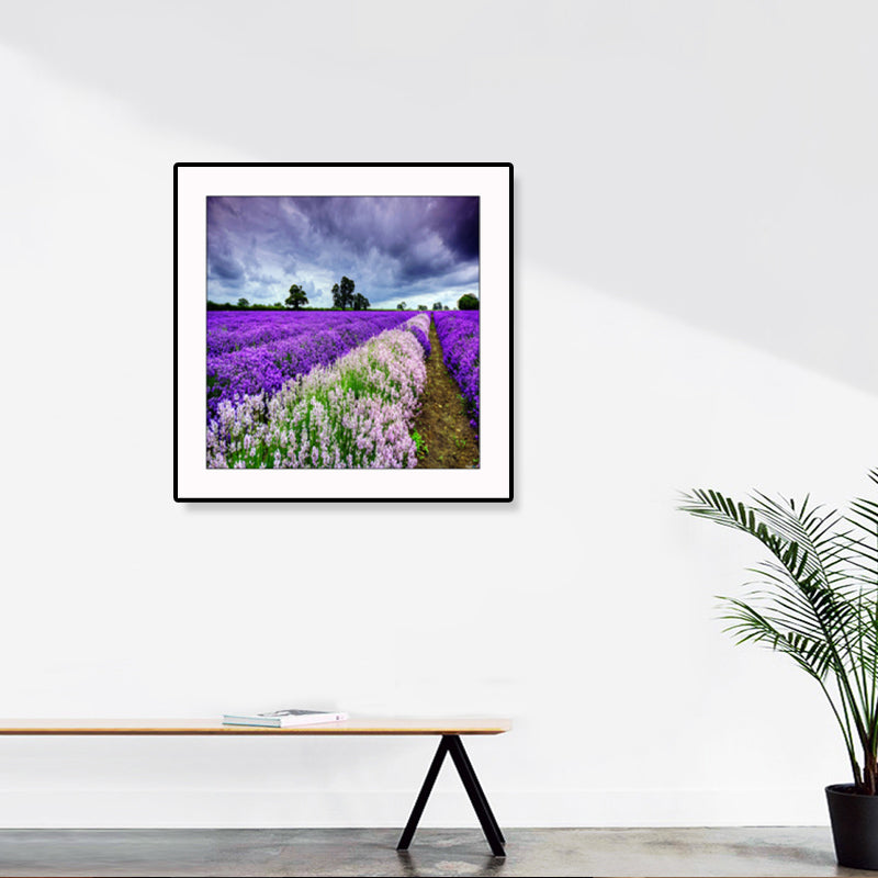 Farmhouse Lavender Landscape Painting Dark Color Living Room Wall Art Print, Textured Clearhalo 'Art Gallery' 'Canvas Art' 'Country Art Gallery' 'French Country' 'Rustic' Arts' 1861416