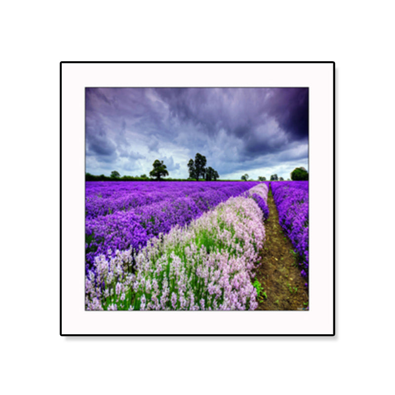 Farmhouse Lavender Landscape Painting Dark Color Living Room Wall Art Print, Textured Clearhalo 'Art Gallery' 'Canvas Art' 'Country Art Gallery' 'French Country' 'Rustic' Arts' 1861418